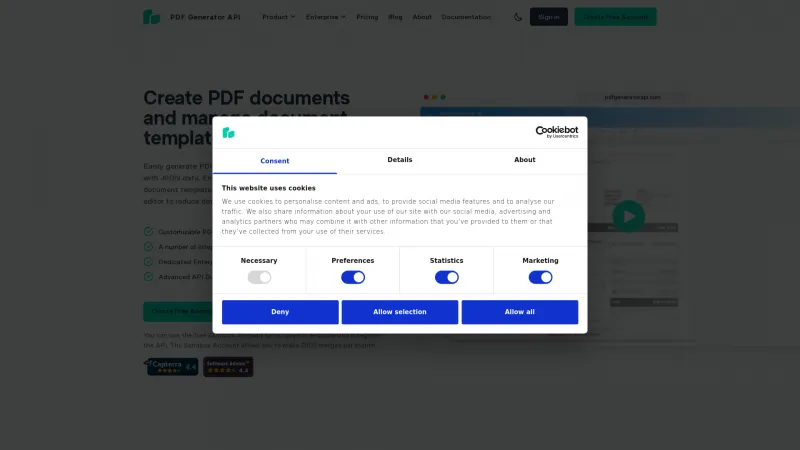 Homepage of PDF Generator API