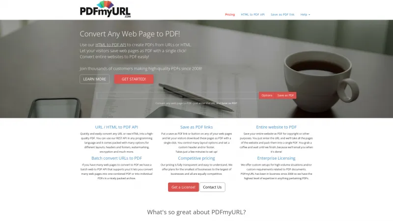 Homepage of PDFmyURL