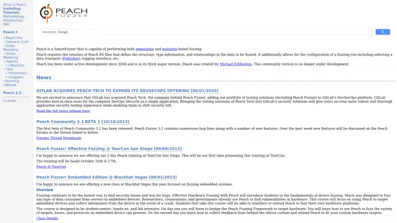 Homepage of Peach Fuzzer