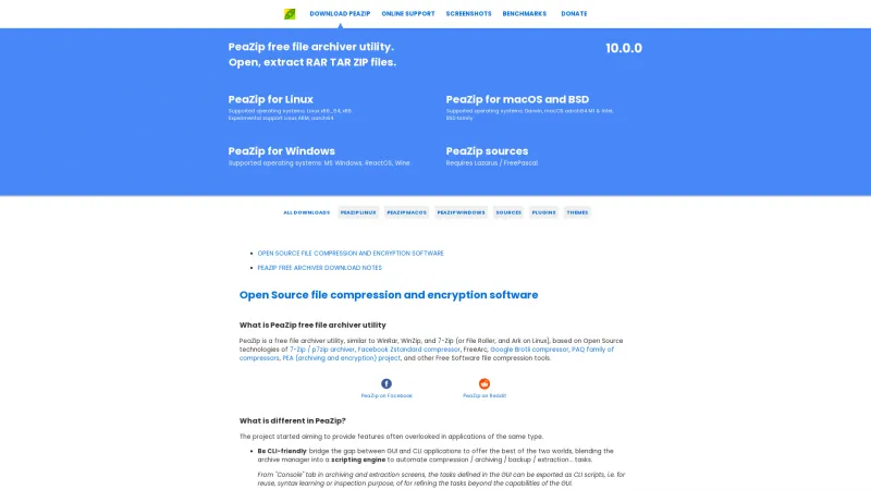 Homepage of PeaZip