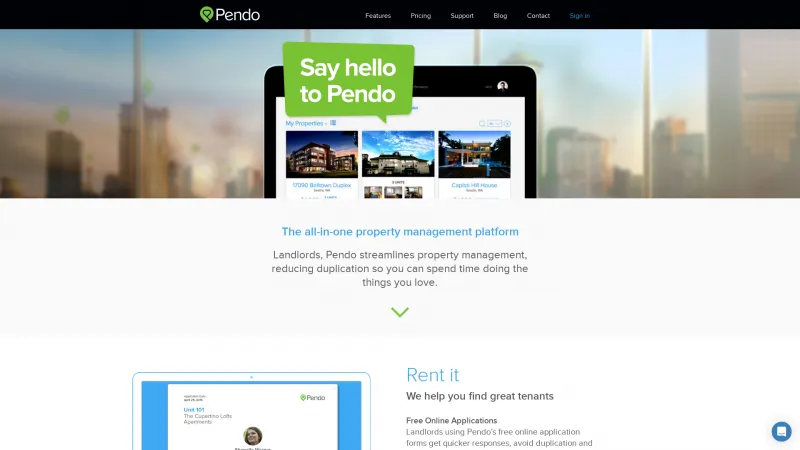 Homepage of Pendo