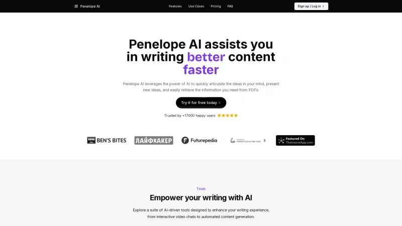 Homepage of Penelope AI