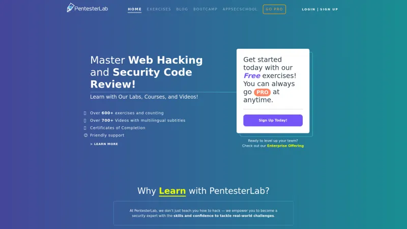 Homepage of PentesterLab