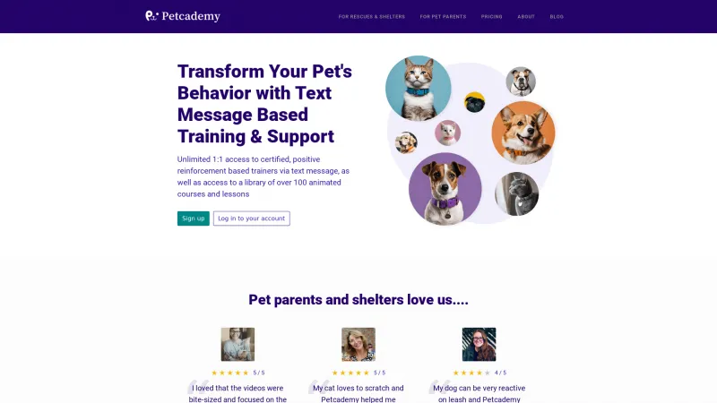 Homepage of Petcademy