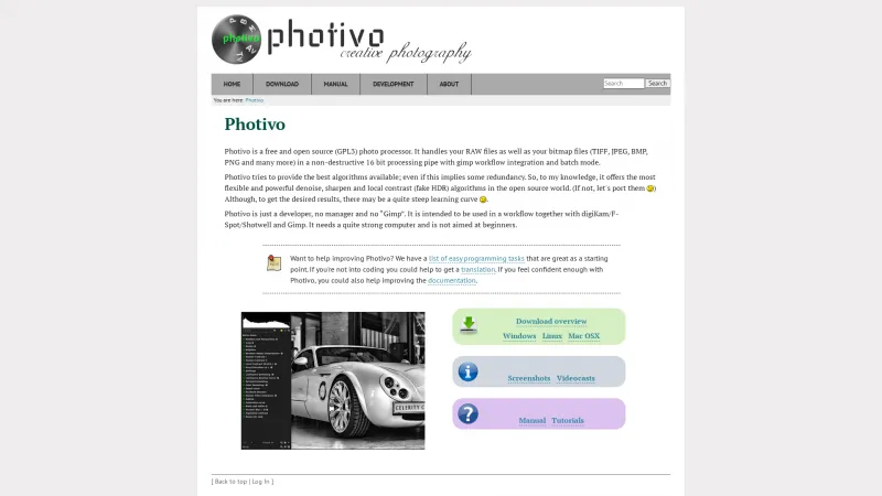 Homepage of Photivo