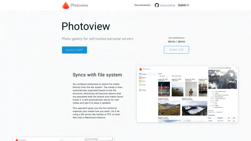 Homepage of Photoview