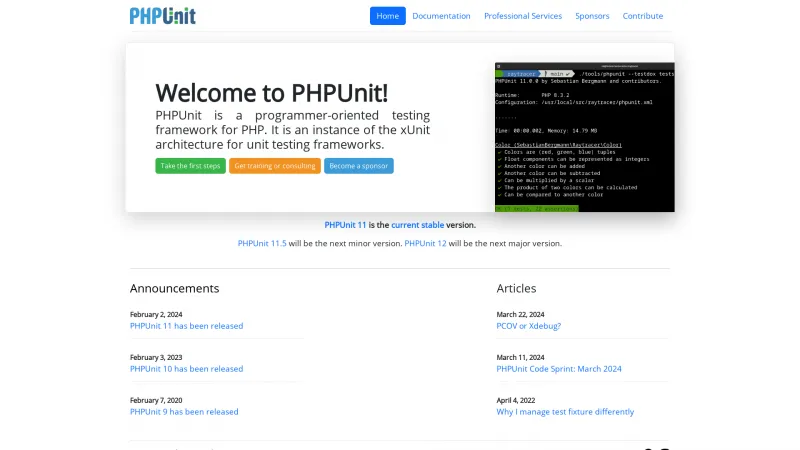 Homepage of PHPUnit