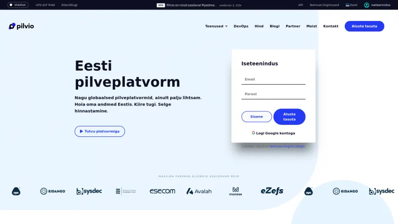 Homepage of Pilvio