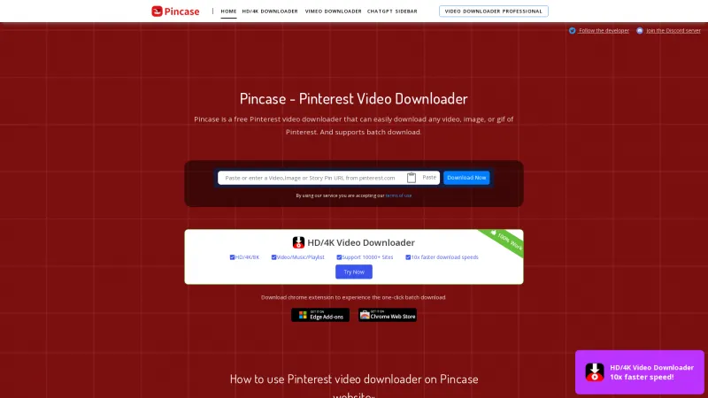 Homepage of Pincase