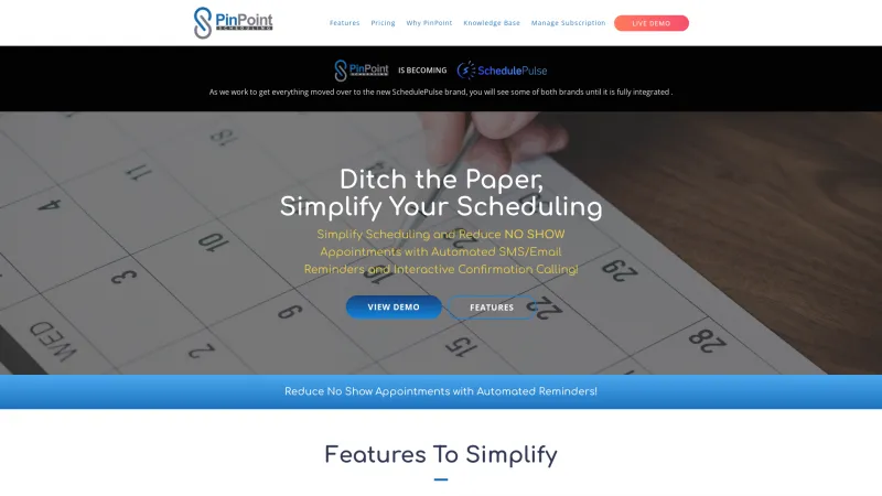 Homepage of PinPoint Scheduling