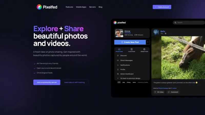 Homepage of Pixelfed