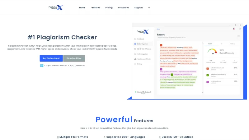 Homepage of Plagiarism Checker X