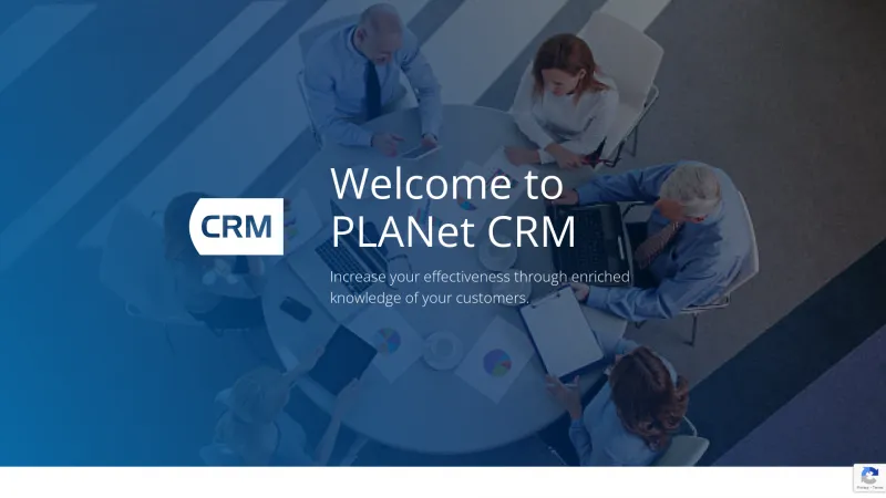 Homepage of PLANet CRM