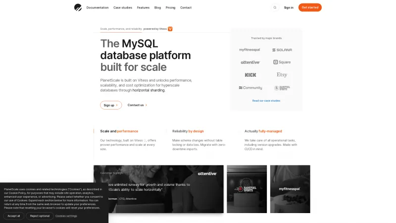 Homepage of PlanetScale
