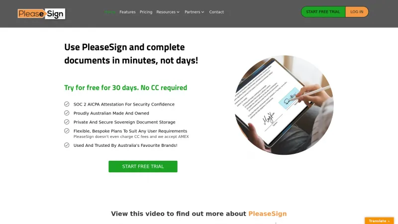 Homepage of PleaseSign