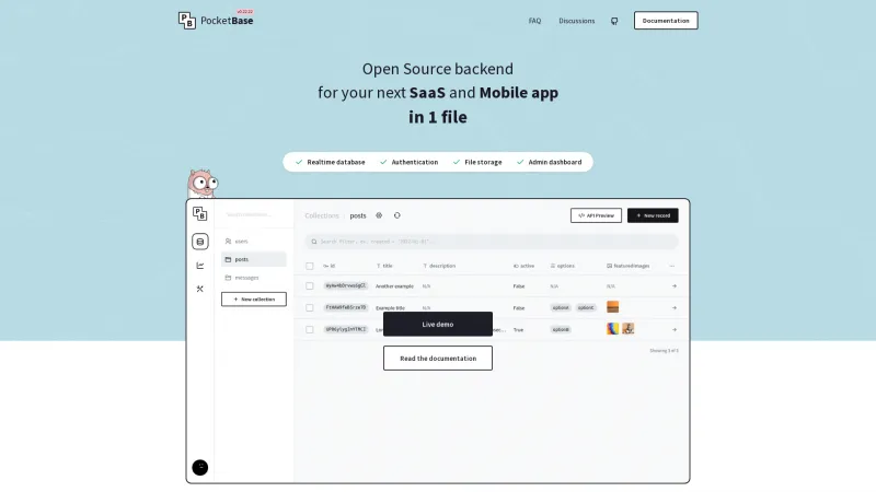 Homepage of PocketBase