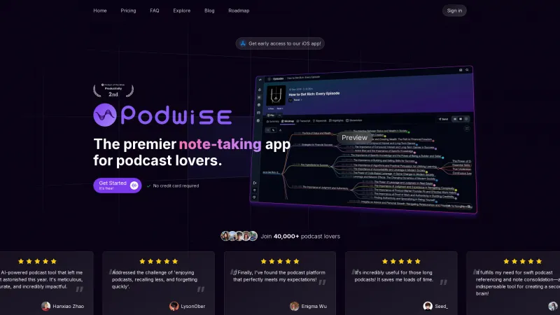 Homepage of Podwise