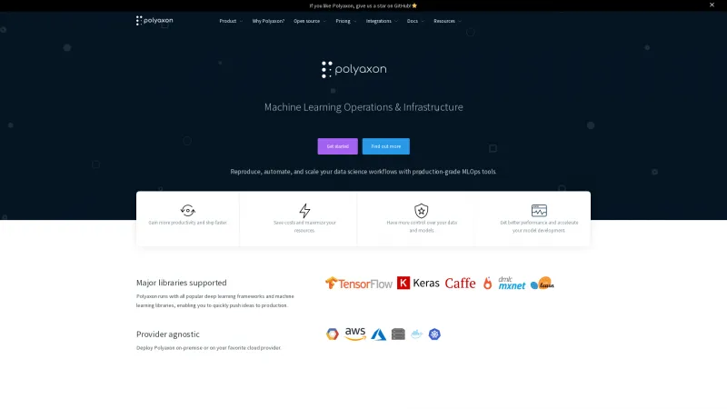 Homepage of Polyaxon