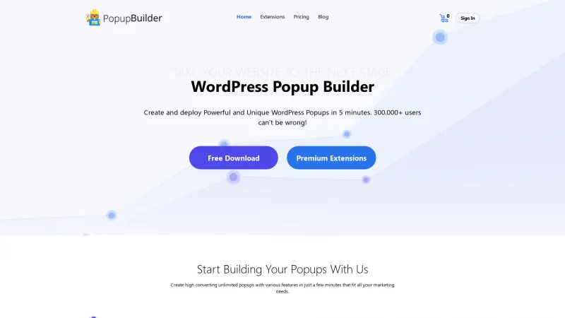 Homepage of Popup Builder