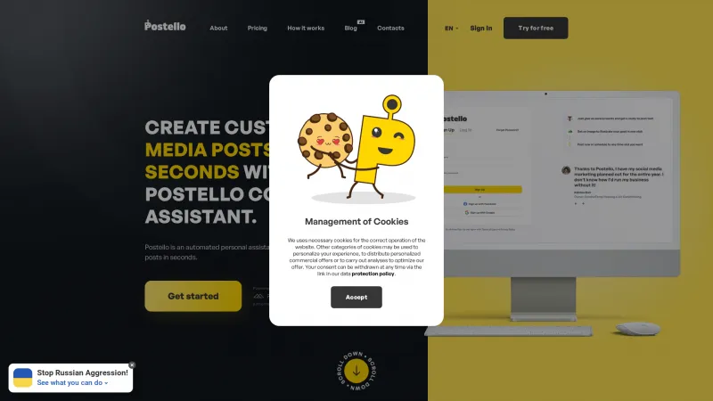 Homepage of Postello