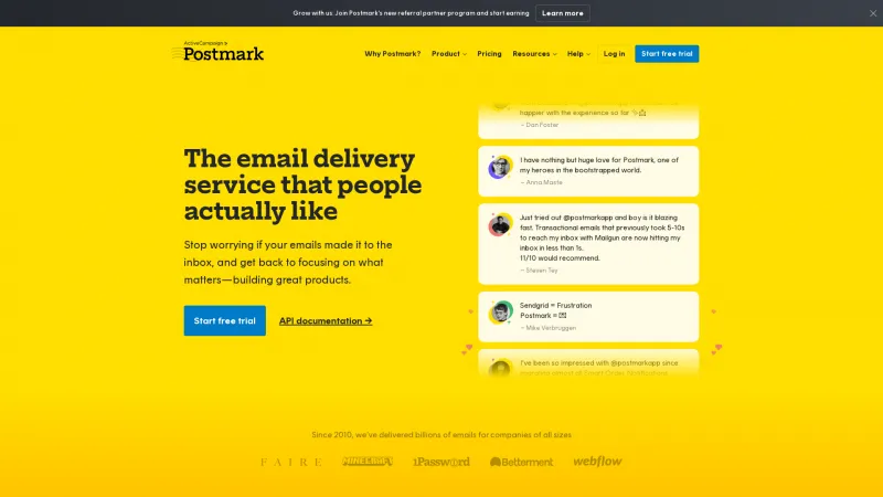 Homepage of Postmark