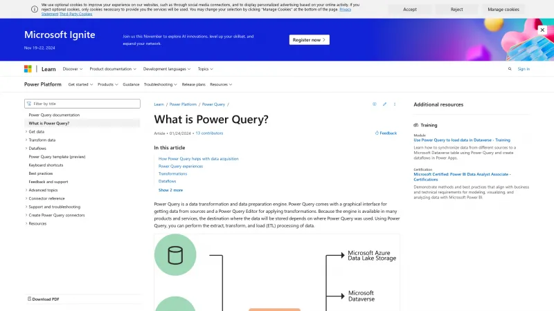 Homepage of Microsoft Power Query