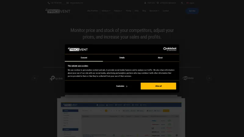 Homepage of PriceVent