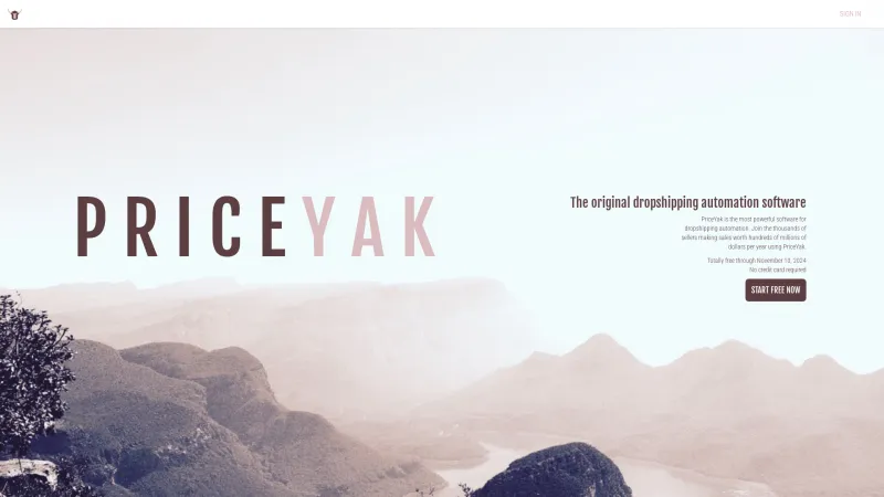 Homepage of PriceYak