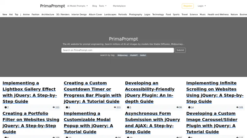 Homepage of PrimaPrompt