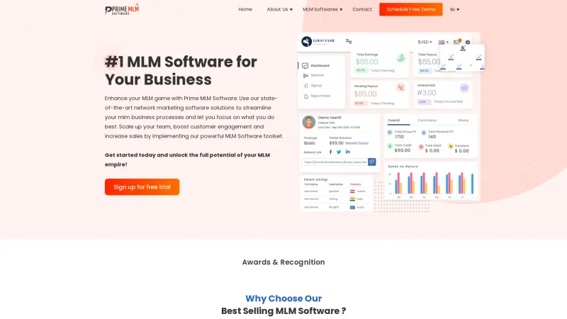 Homepage of Prime MLM Software