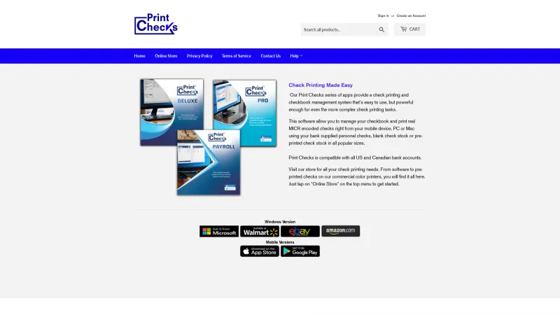 Homepage of Print Checks Pro