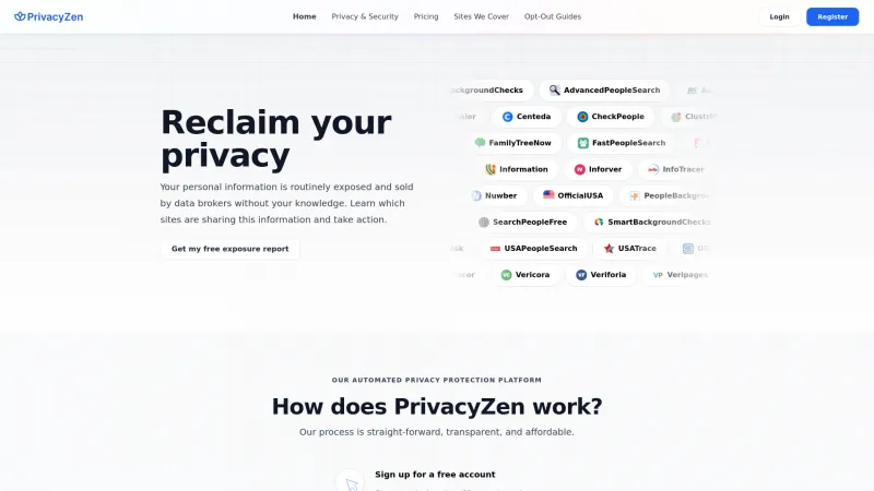 Homepage of PrivacyZen