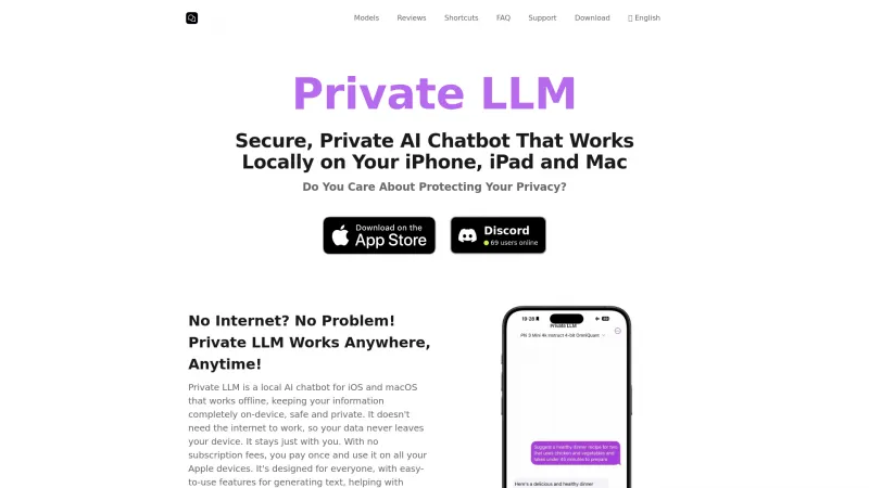 Homepage of Private LLM