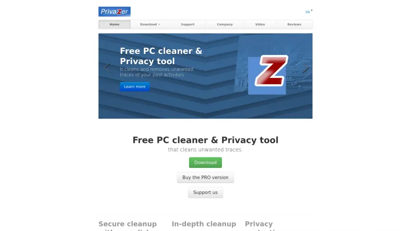 Homepage of PrivaZer