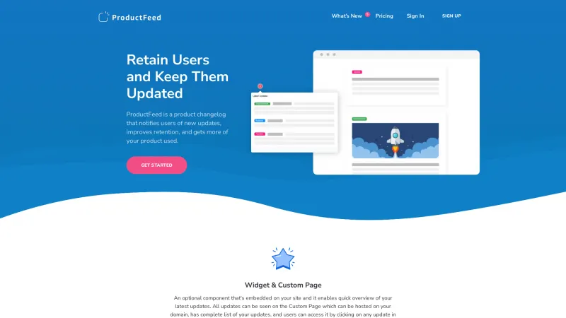 Homepage of ProductFeed