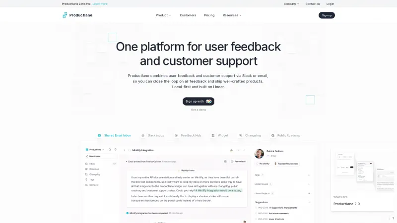 Homepage of Productlane