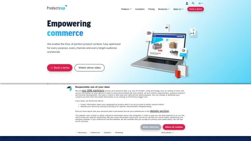 Homepage of Productsup