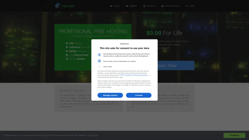 Homepage of ProFreeHost