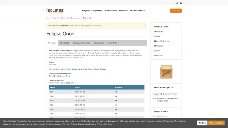 Homepage of Eclipse Orion