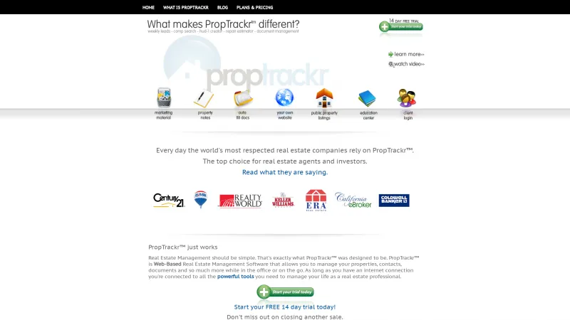 Homepage of PropTrackr