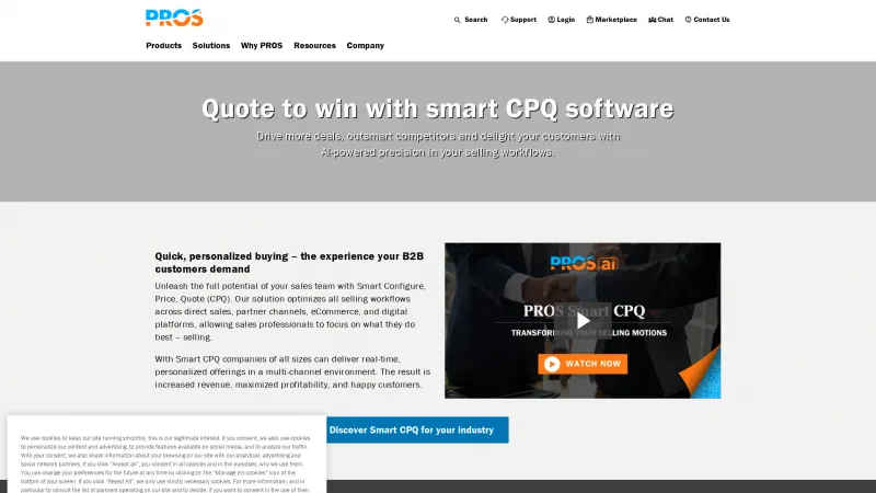 Homepage of PROS Smart CPQ