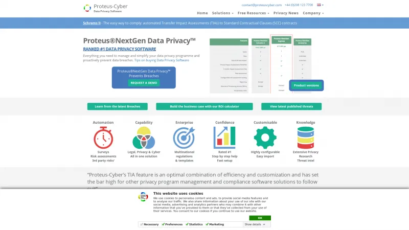 Homepage of Proteus NextGen Data Privacy