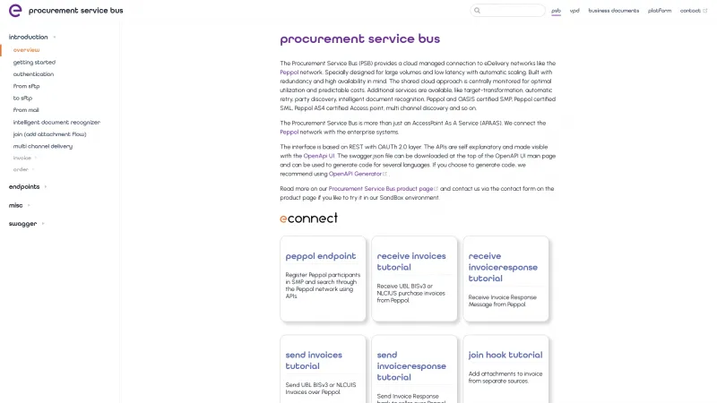 Homepage of Procurement Service Bus (PSB)