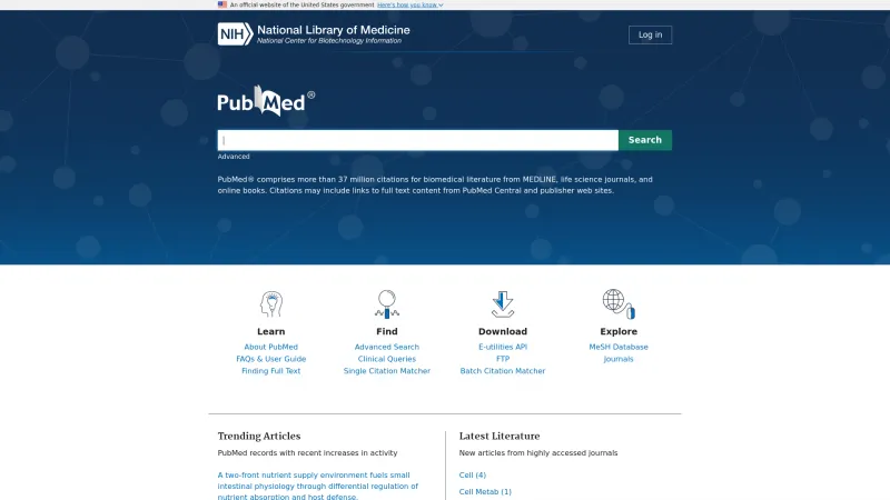 Homepage of PubMed