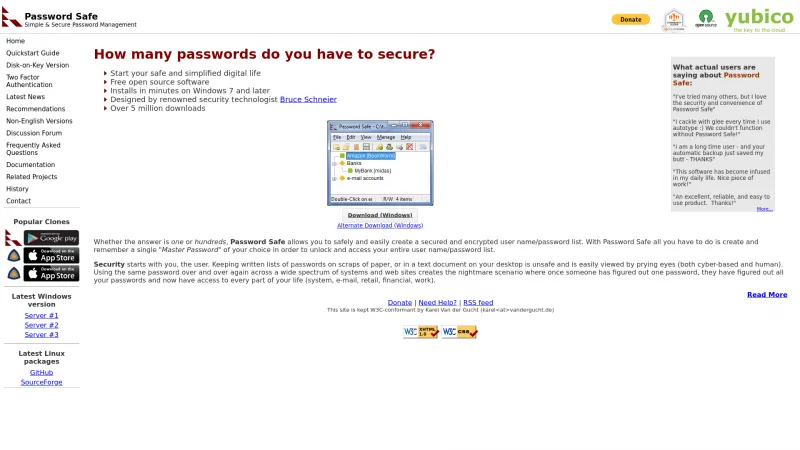 Homepage of Password Safe