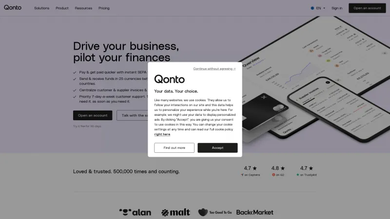 Homepage of Qonto