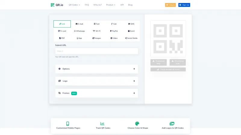 Homepage of QR.io