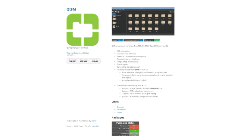 Homepage of QtFM (Qt File Manager)