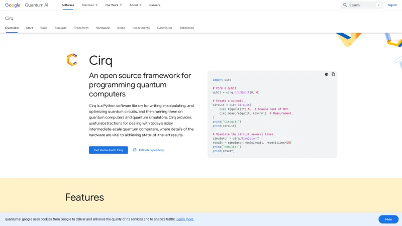 Homepage of Google Cirq