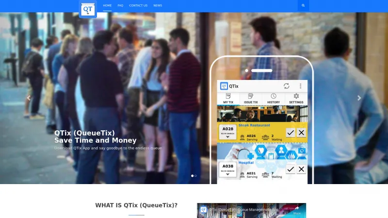 Homepage of QueueTix